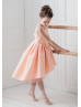 Peach Satin Tulle High Low Flower Girl Dress